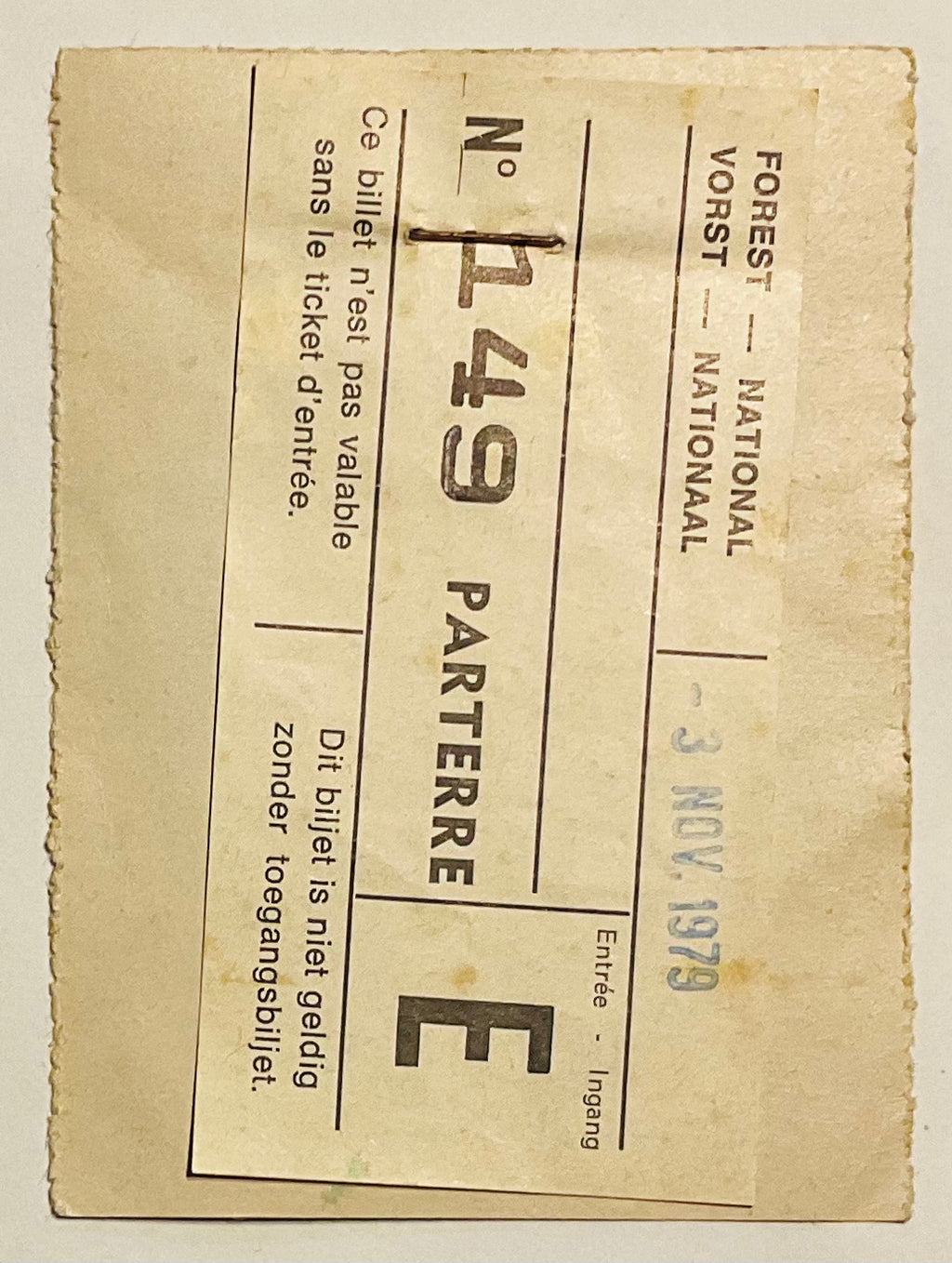 ABBA Original Used Concert Ticket Forest National Brussels 3rd Nov 1979
