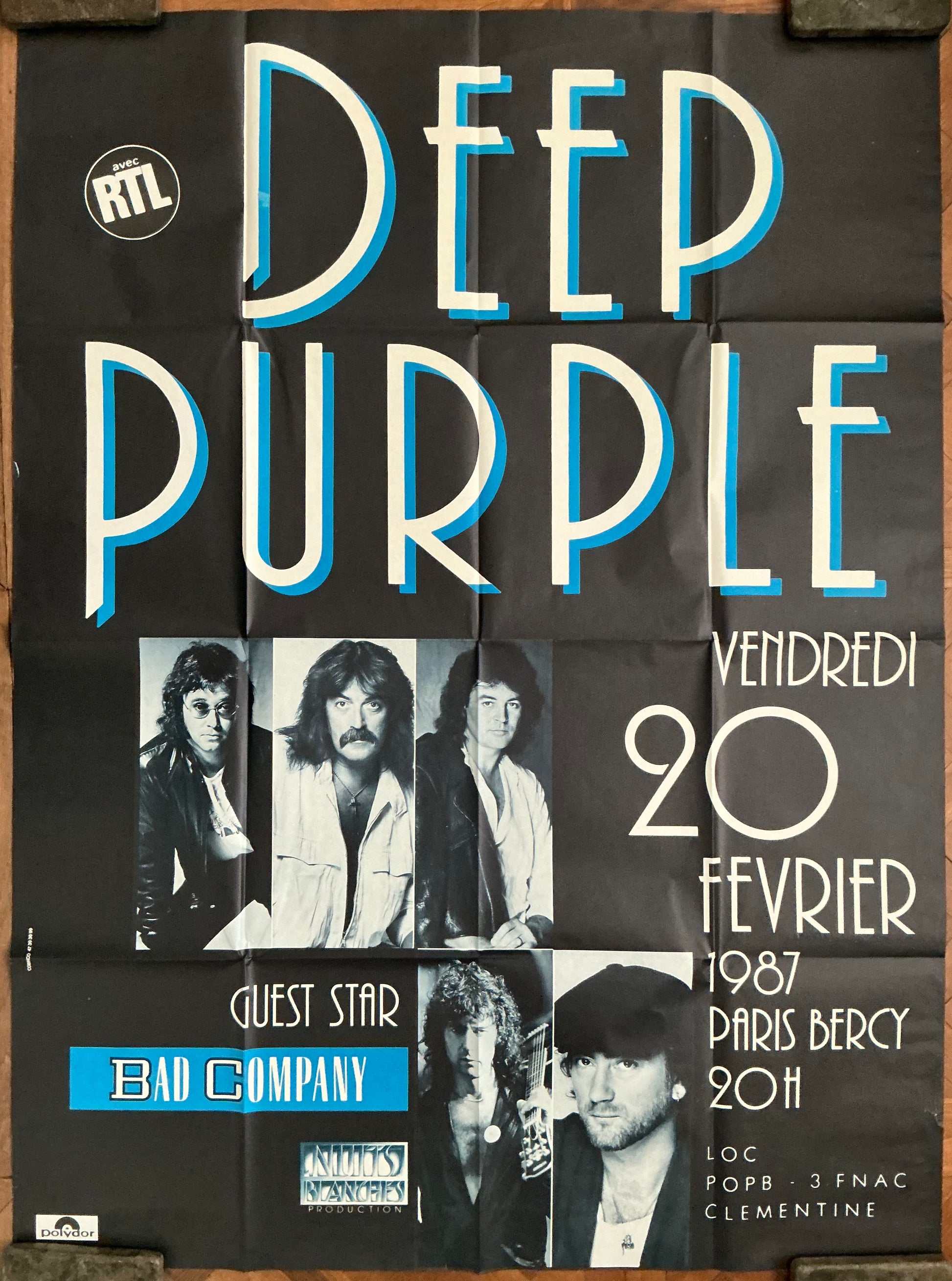 Deep Purple Original Promo Concert Tour Subway Poster Paris Bercy 20th Feb 1987