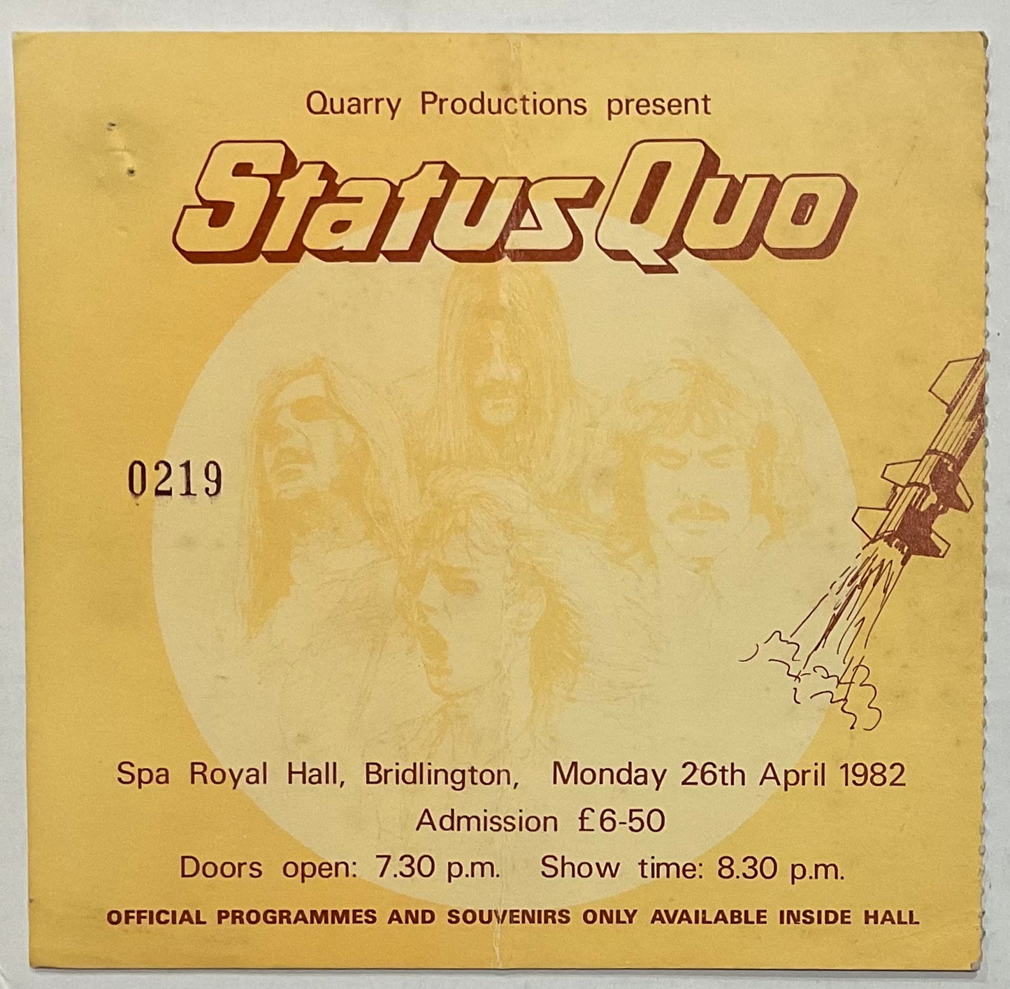 Status Quo Original Used Concert Ticket Spa Royal Hall Bridlington 26th Apr 1982