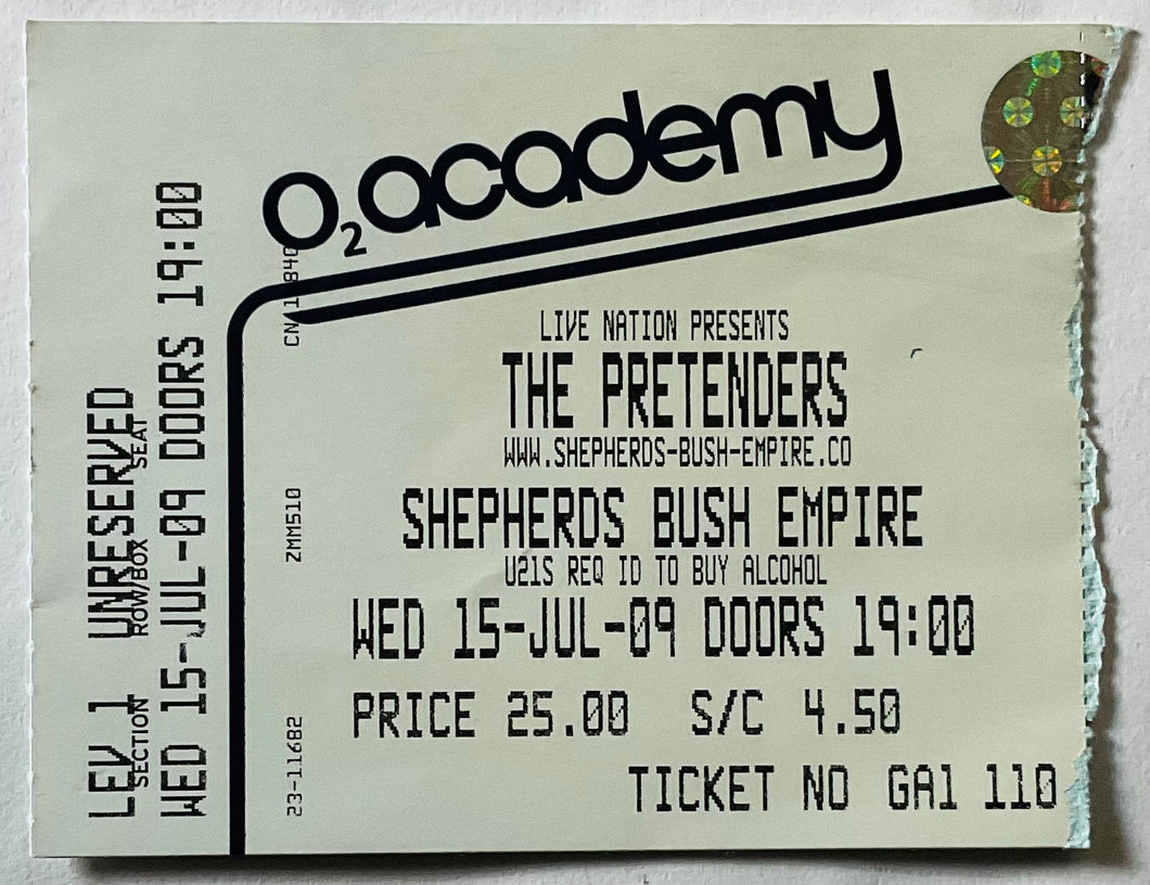 Pretenders Original Used Concert Ticket Shepherds Bush Empire London 15th Jul 2009