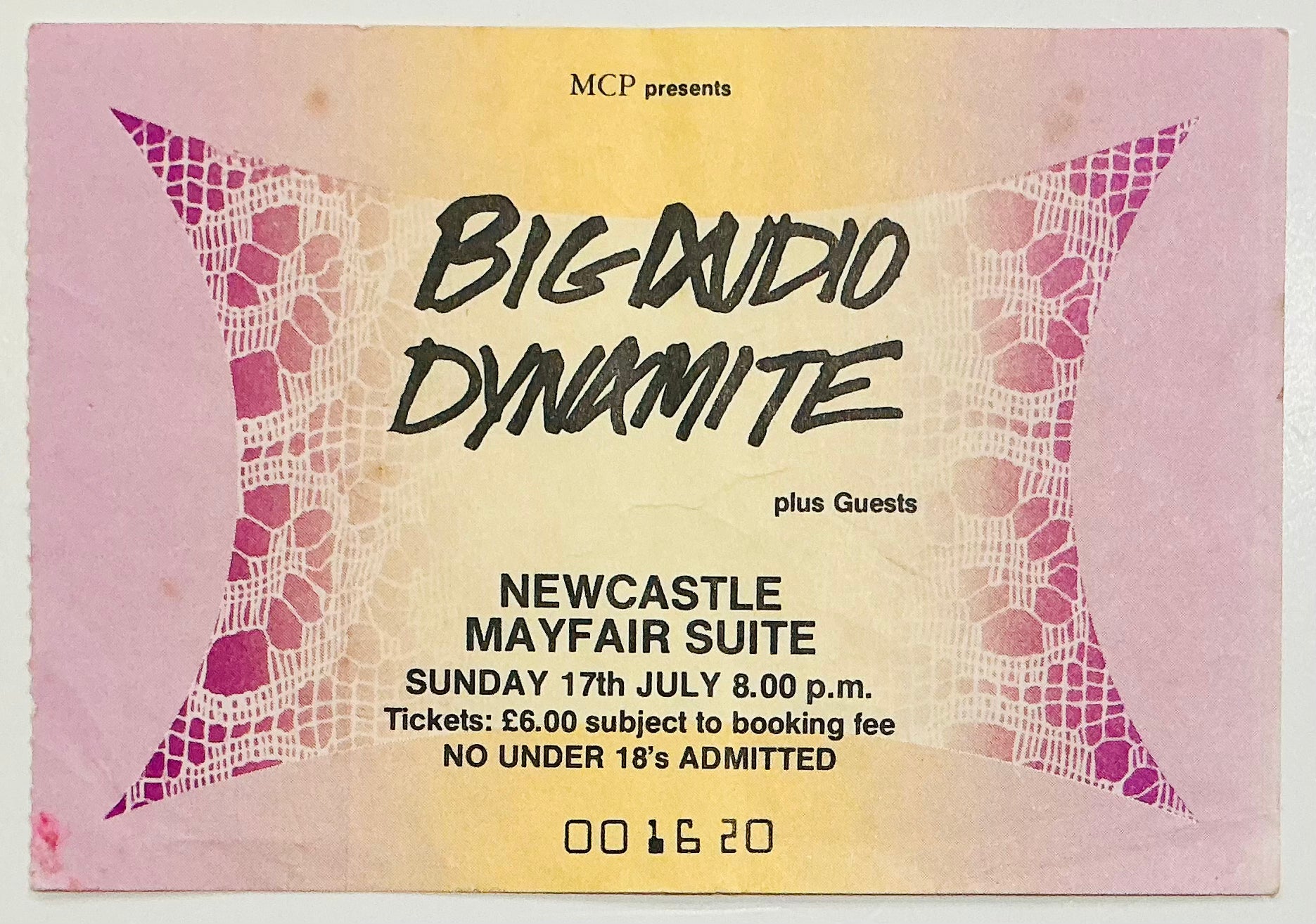Big Audio Dynamite Original Used Concert Ticket Mayfair Suite Newcastle 17th Jul 1988