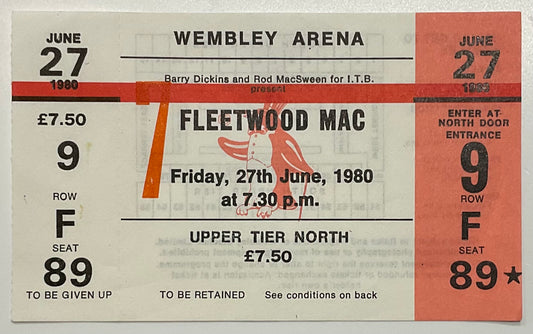 Fleetwood Mac Original Unused Concert Ticket Wembley Arena London 27th Jun 1980