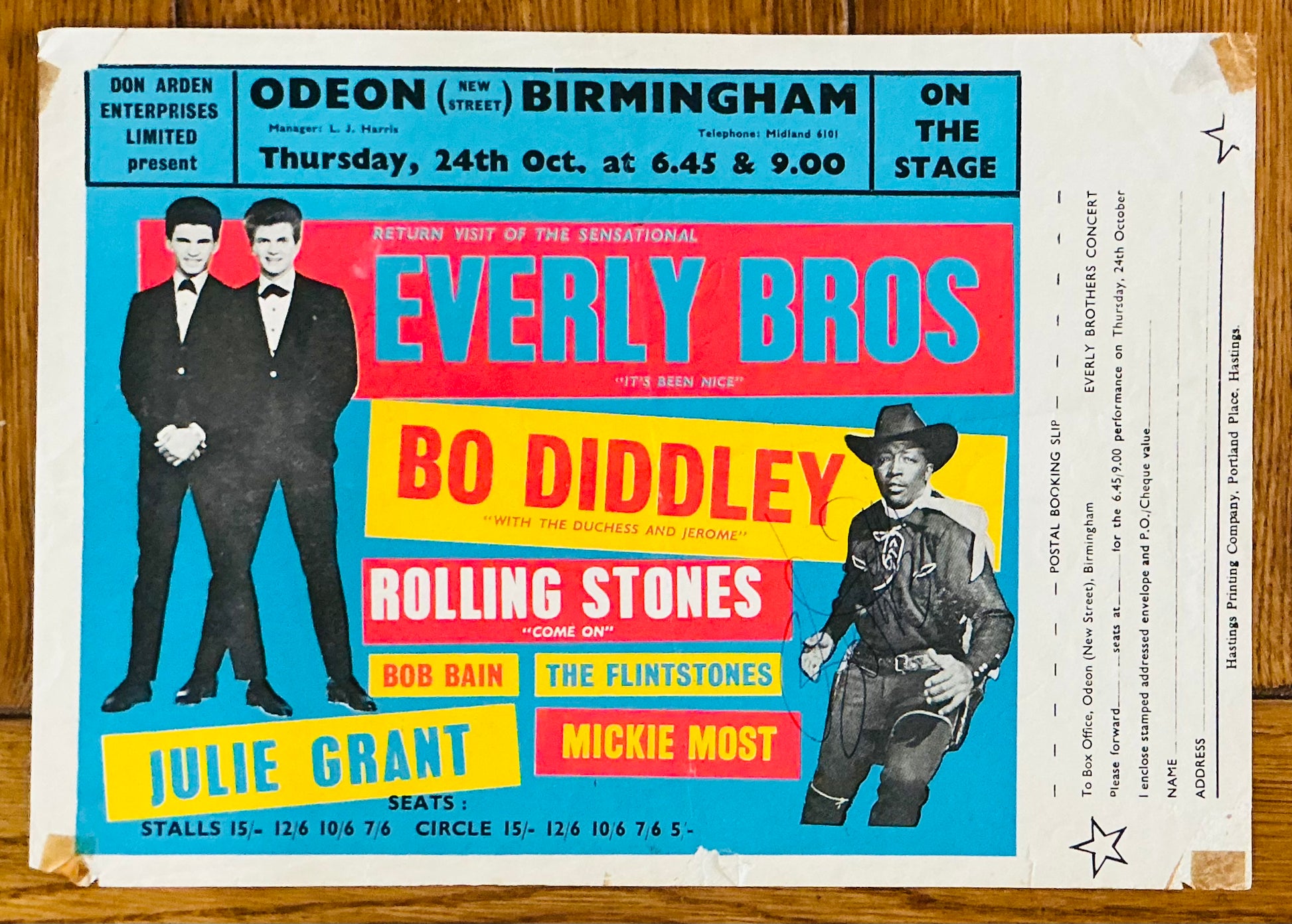 Rolling Stones Original Concert Handbill Flyer Odeon Theatre Birmingham 24th Oct 1963
