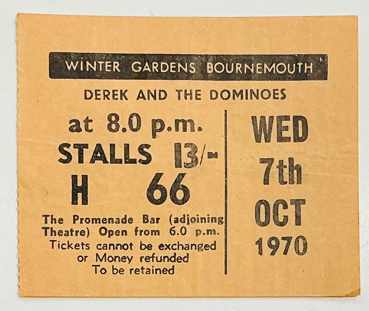 Eric Clapton Derek & the Dominos Used Concert Ticket Winter Gardens Bournemouth 7th Oct 1970