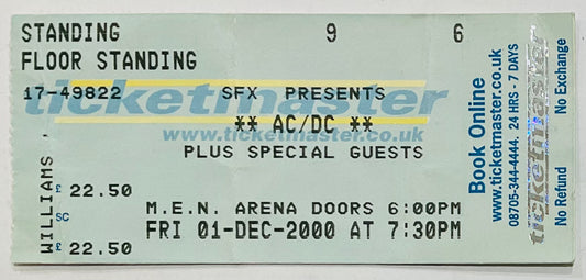 AC/DC Original Used Concert Ticket MEN Arena Manchester 1st Dec 2000