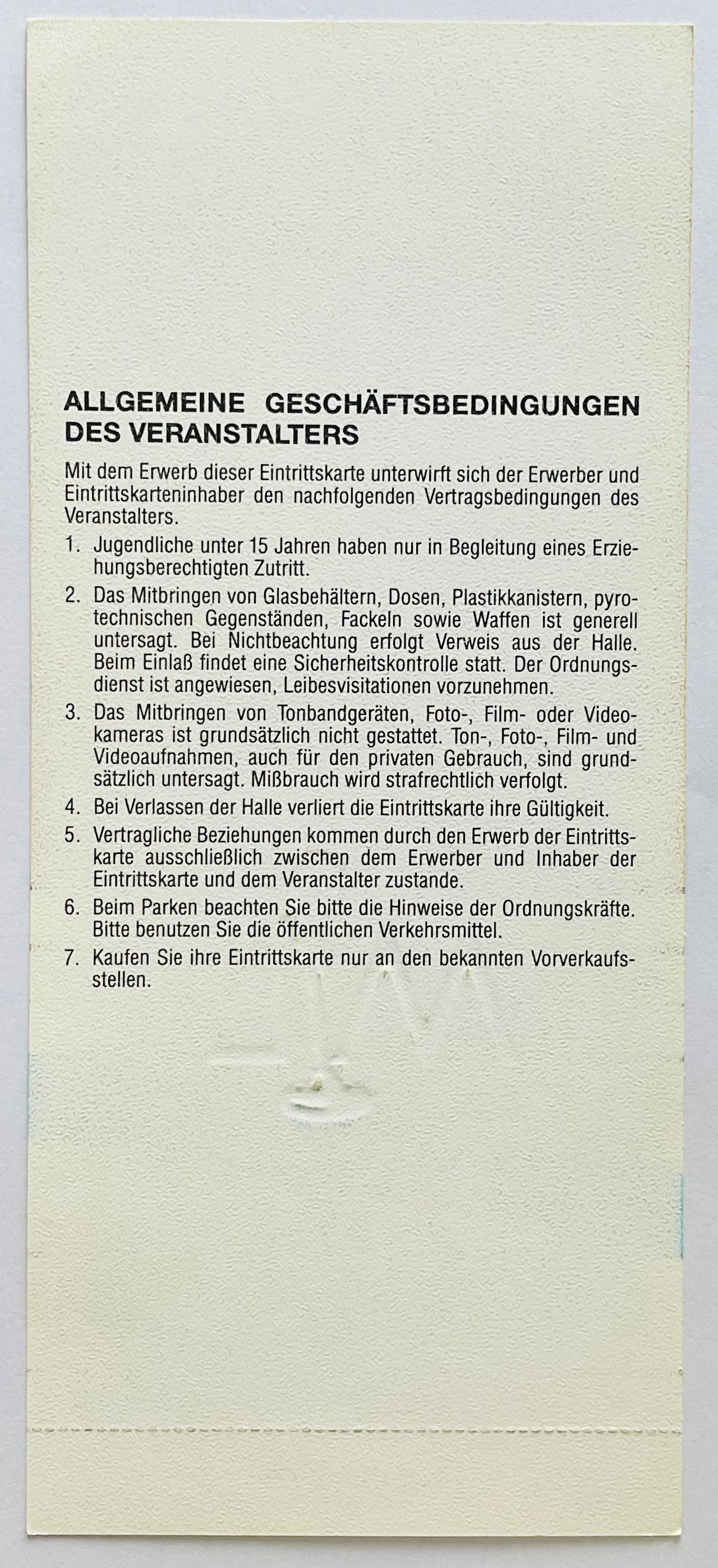 Fleetwood Mac Original Unused Concert Ticket Festhalle Frankfurt 9th Sep 1990