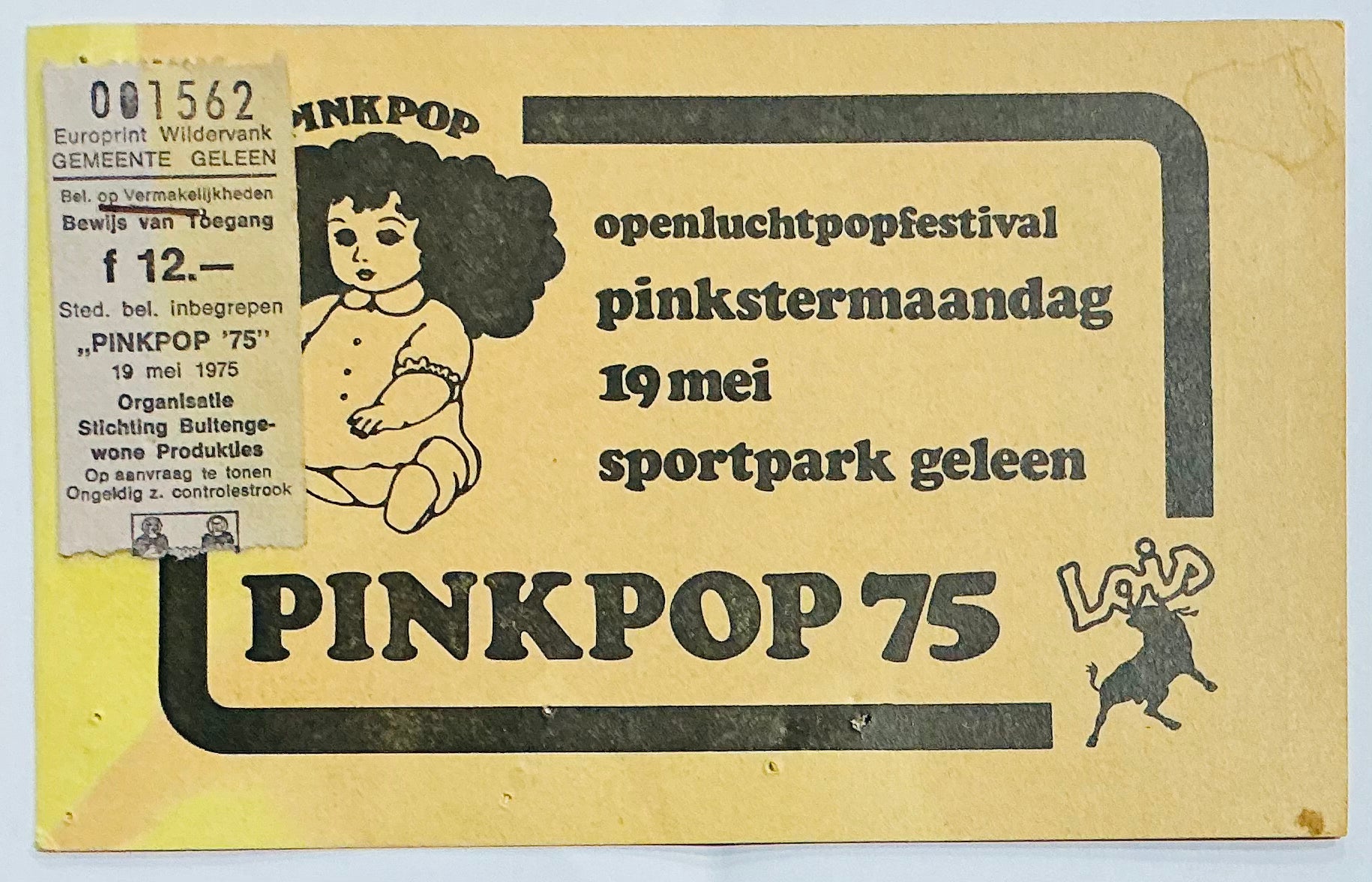 Jack Bruce Band Nazareth Original Used Concert Ticket PinkPop Sportpark Geleen 19th May 1975