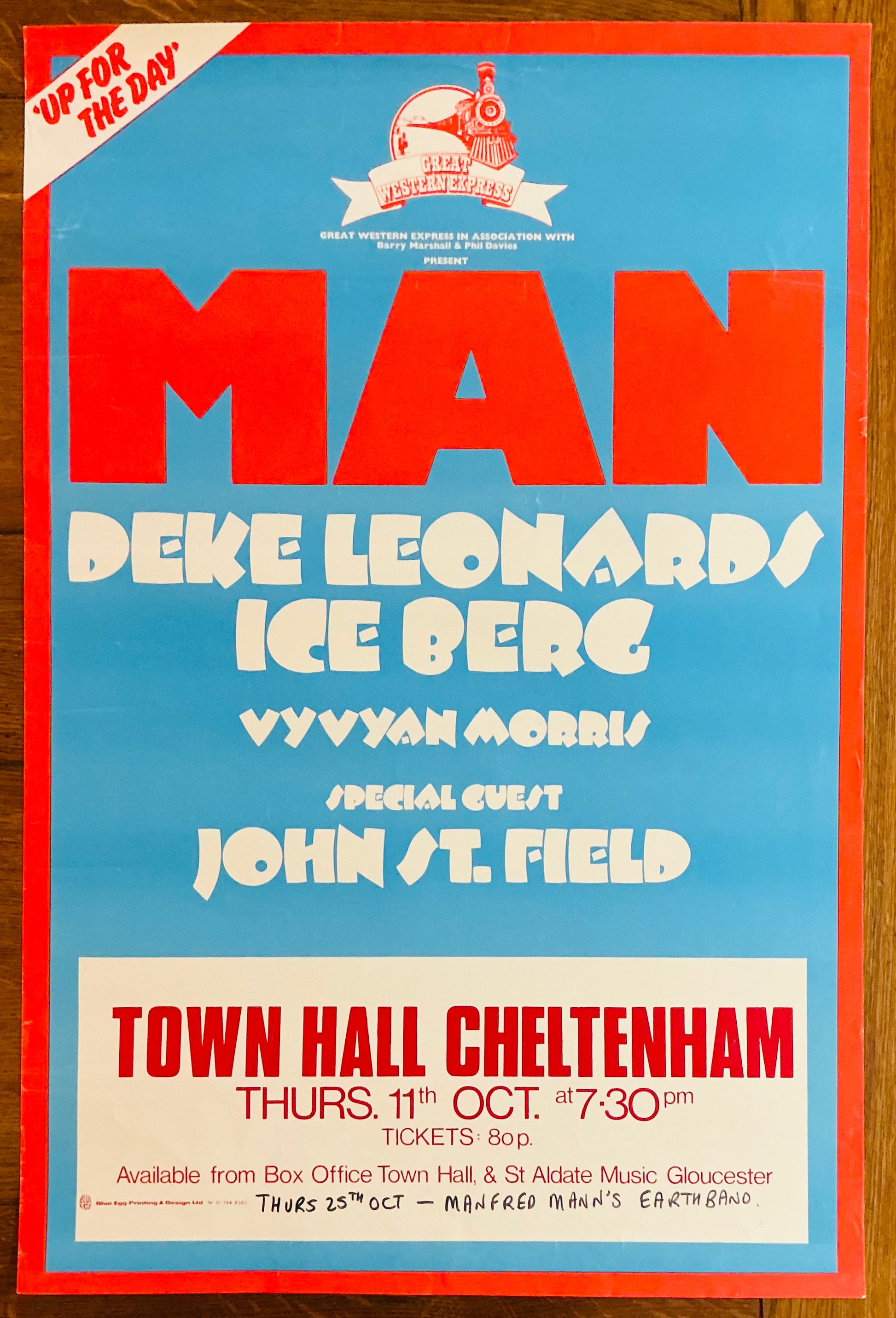 Man Iceburg Manfred Mann Original Promo Concert Tour Poster Town Hall Cheltenham 11th Oct 1973