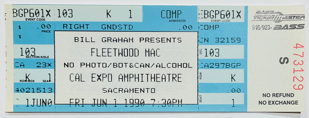 Fleetwood Mac Original Unused Concert Ticket Cal Expo Amphitheatre Sacramento 1st Jun 1990