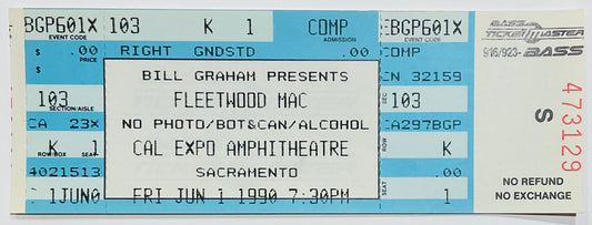 Fleetwood Mac Original Unused Concert Ticket Cal Expo Amphitheatre Sacramento 1st Jun 1990