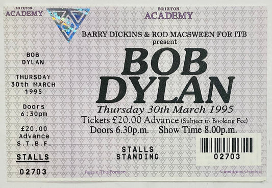 Bob Dylan Original Unused Concert Ticket Brixton Academy London 30th March 1995