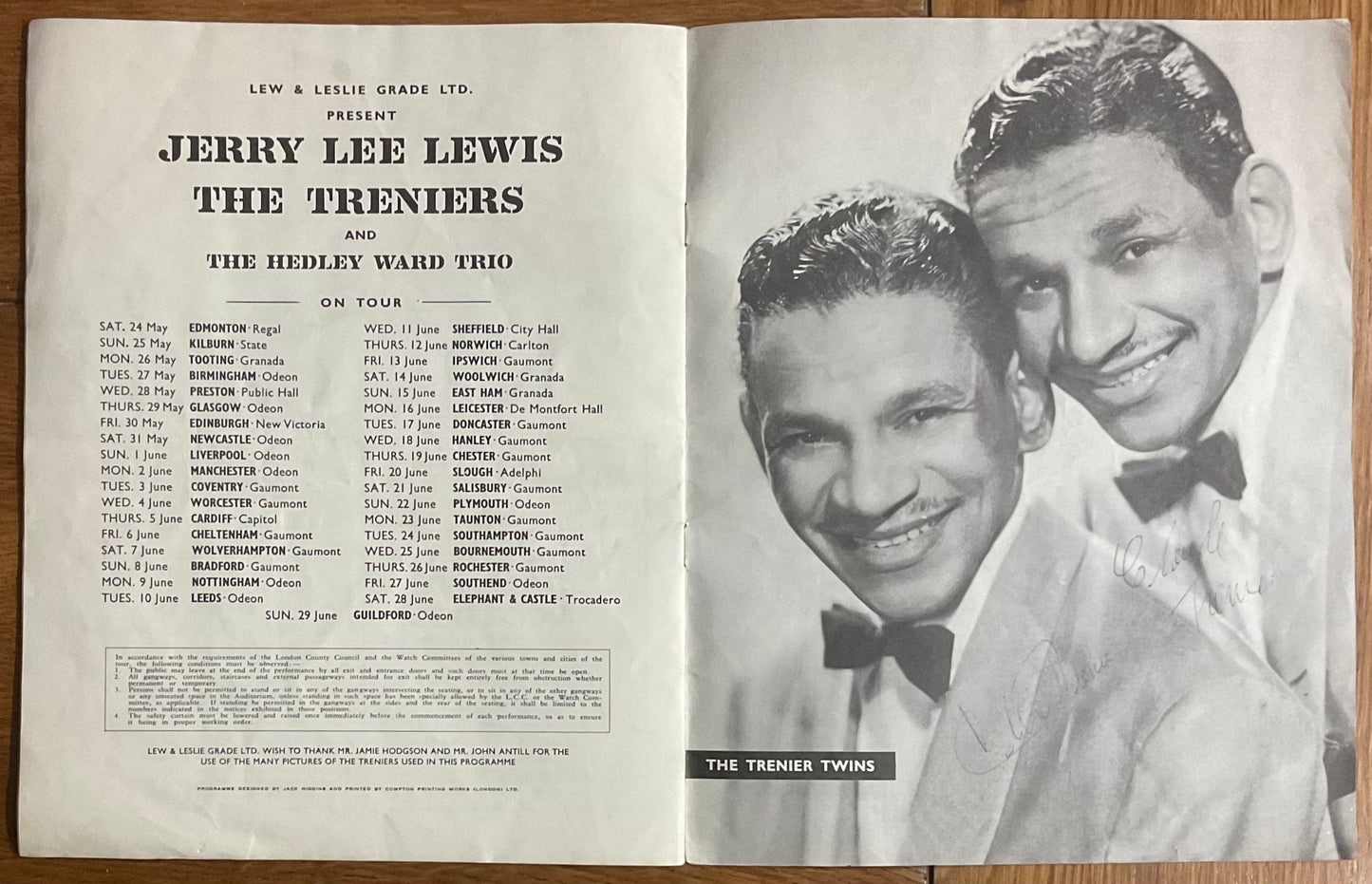 Jerry Lee Lewis Original Signed Concert Programme UK Tour May/ Jun 1958