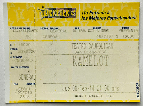 Kamelot Original Used Concert Ticket Teatro Caupolican Santiago 6th Feb 2014