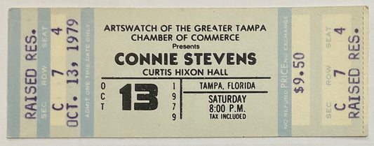 Connie Stevens Original Unused Concert Ticket Curtis Hixon Hall Tampa 13th Oct 1979