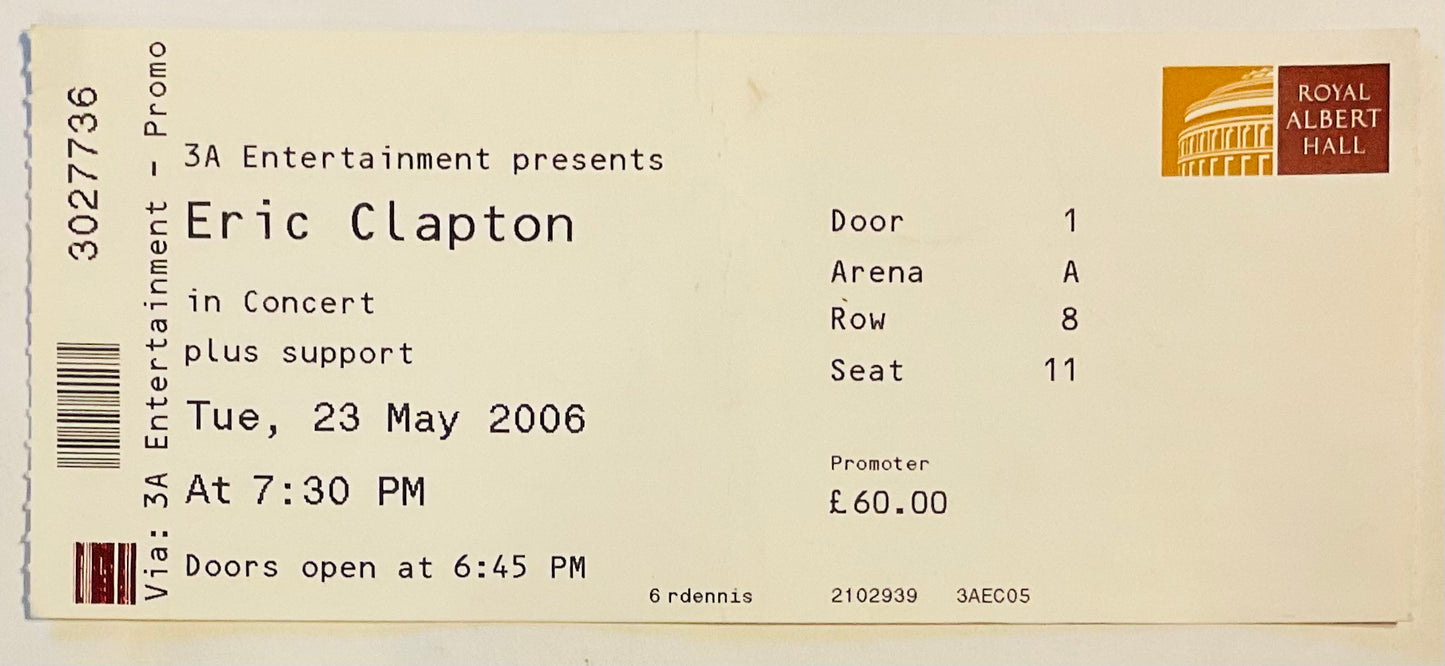 Eric Clapton Original Used Concert Ticket Royal Albert Hall London 23rd May 2006