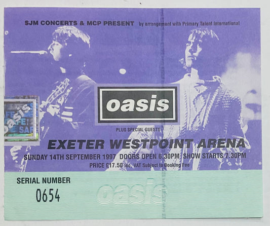 Oasis Original Used Concert Ticket Westpoint Arena Exeter 14th Sept 1997