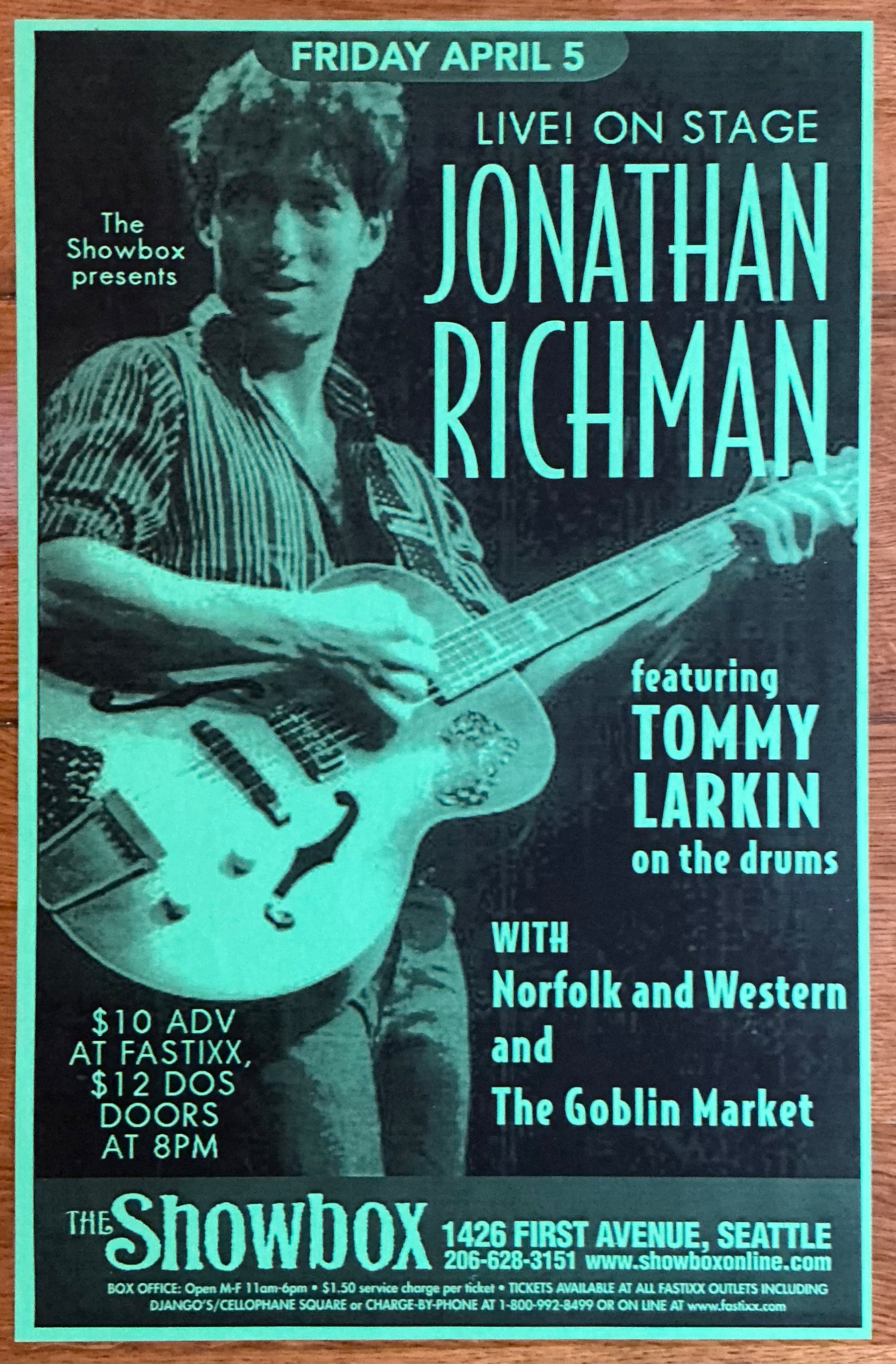 Jonathan Richman Original Promo Concert Tour Poster Showbox Seattle 5th Apr 2002