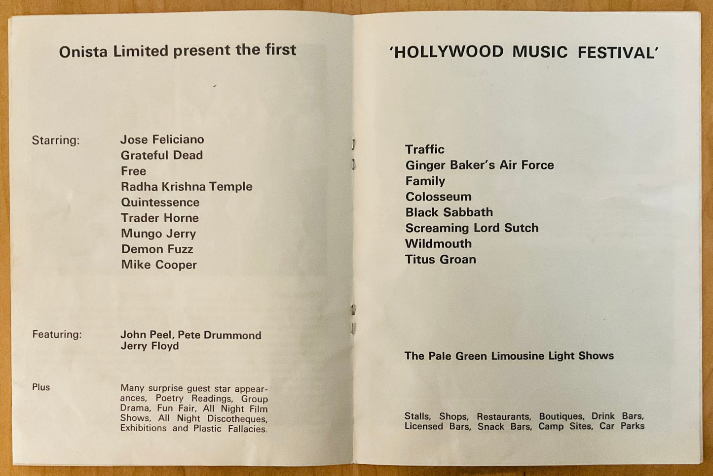 Greatful Dead Black Sabbath Original Concert Programme Hollywood Music Festival Newcastle Under Lyme May 1970