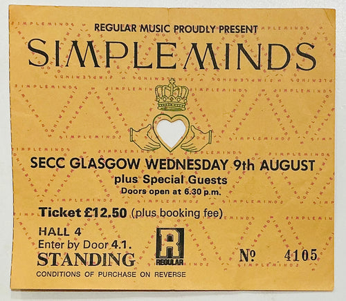 Simple Minds Original Used Concert Ticket SECC Glasgow 9th Aug 1991