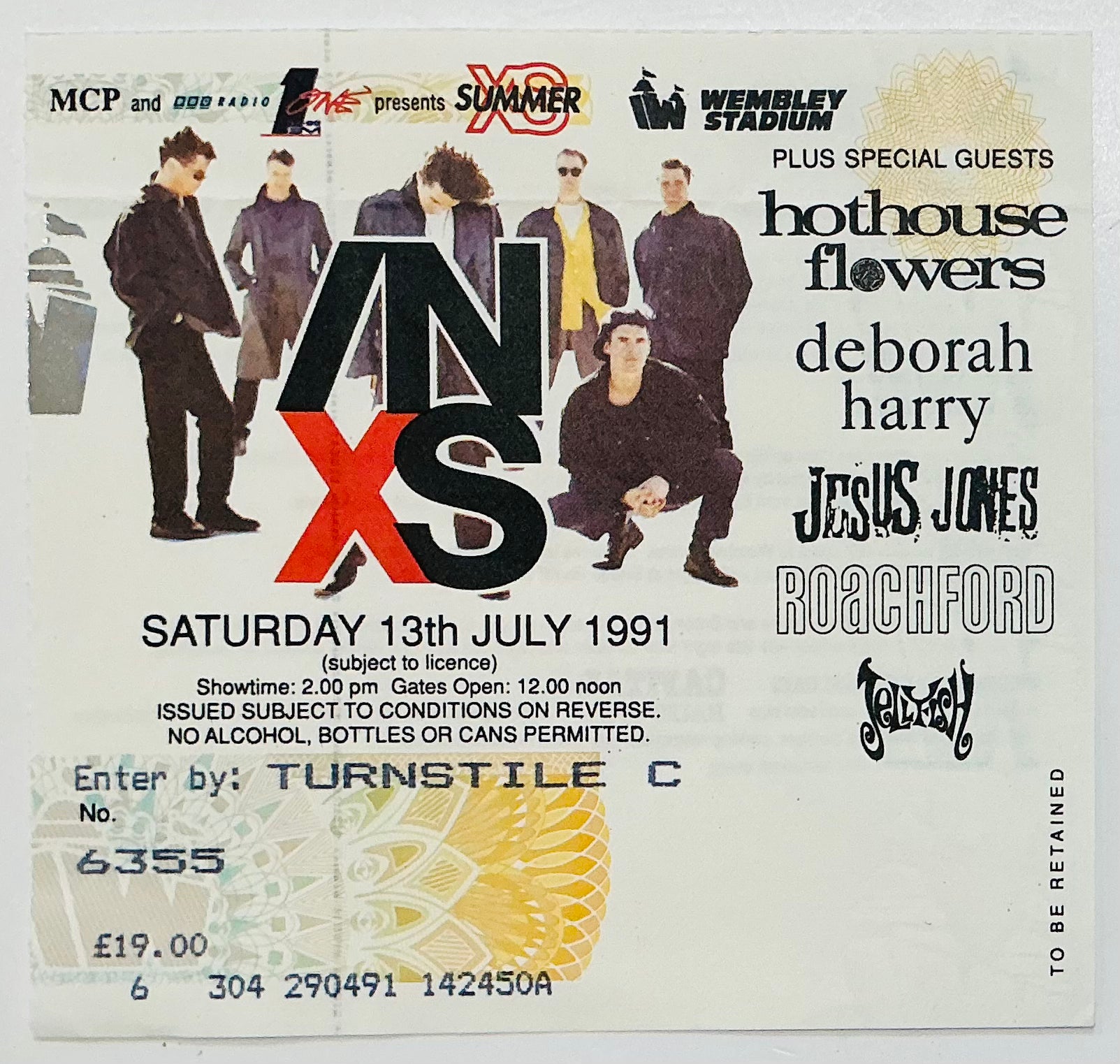 INXS Deborah Harry Original Used Concert Ticket Wembley Stadium London 13th Jul 1991
