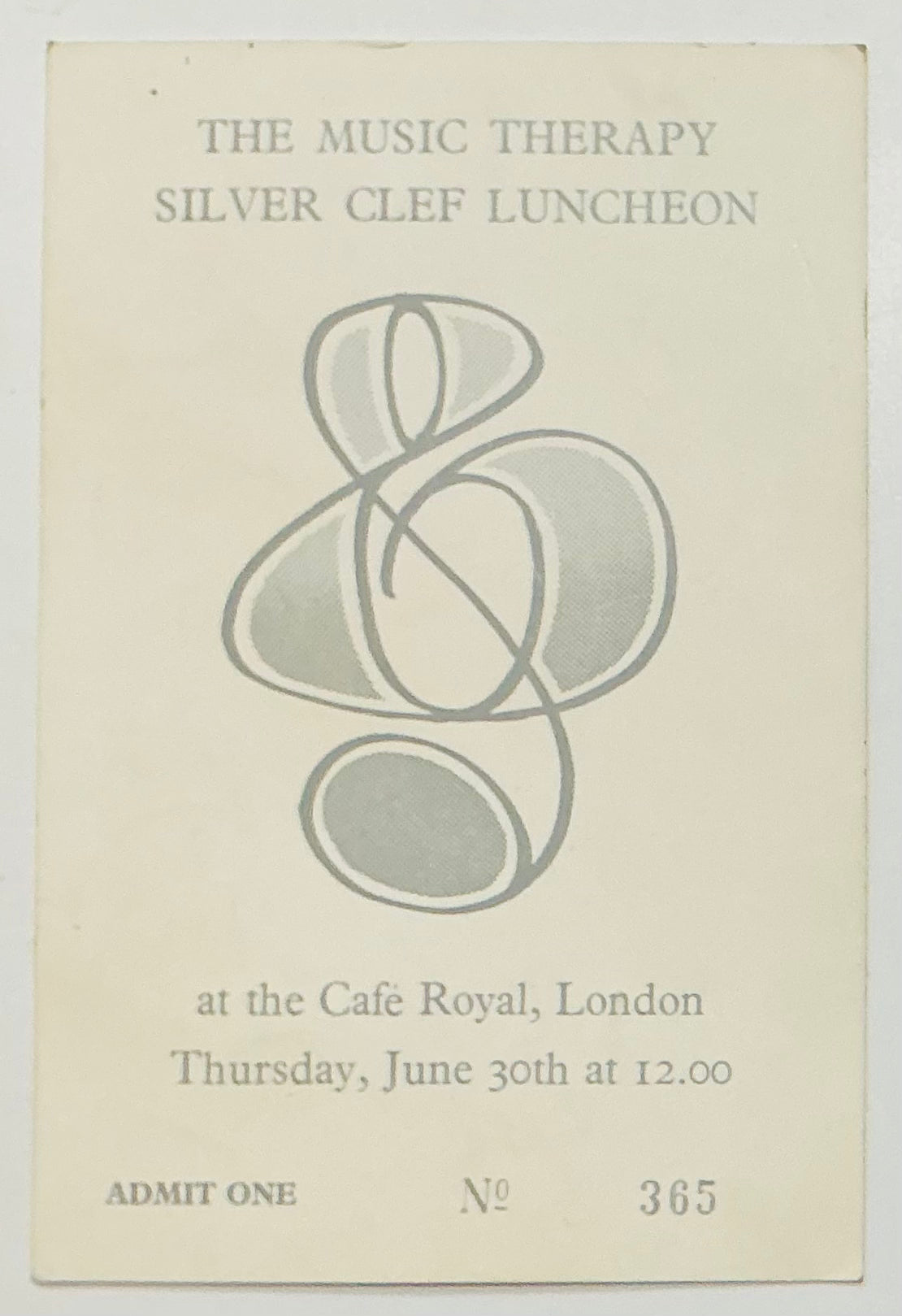 Beatles Paul McCartney Original Invitation Ticket Silver Clef Awards Cafe Royal London 30th Jun 1988
