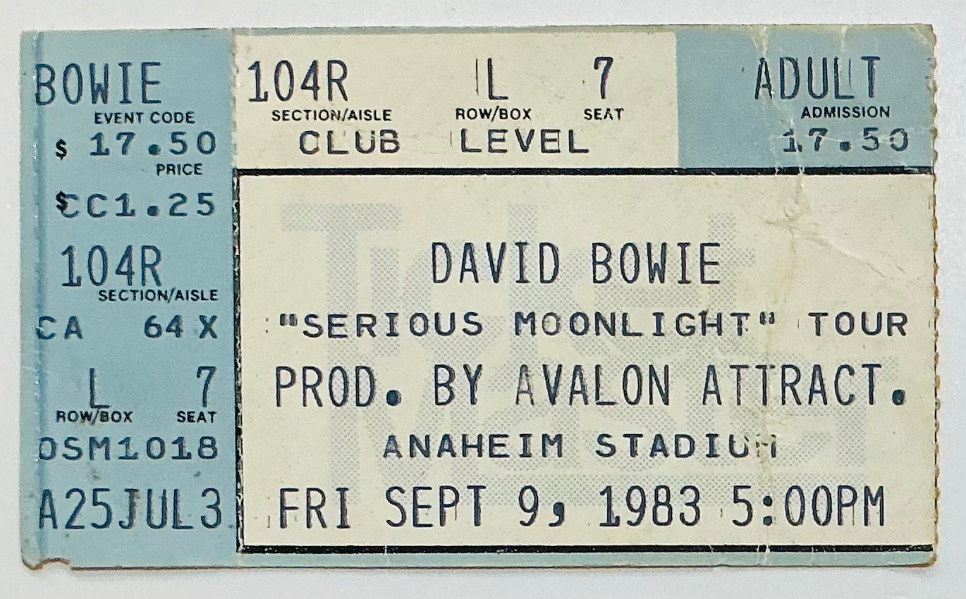 David Bowie Original Used Concert Ticket Anaheim Stadium 9th Sep 1983