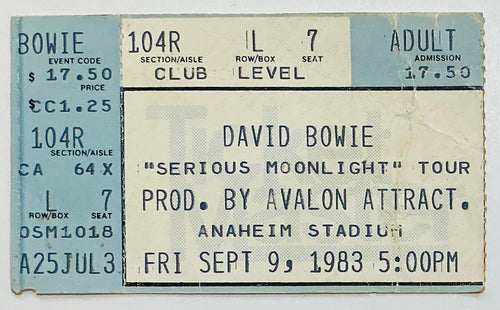 David Bowie Original Used Concert Ticket Anaheim Stadium 9th Sep 1983