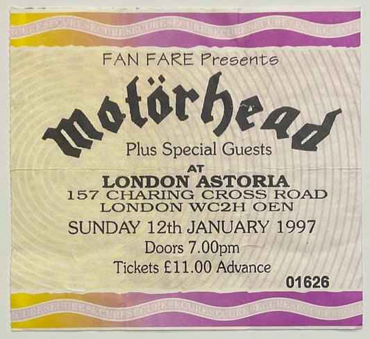 Motorhead Original Used Concert Ticket Astoria London 12th Jan 1997