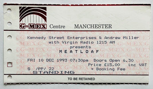 Meat Loaf Original Used Concert Ticket GMEX Centre Manchester 10th Dec 1993