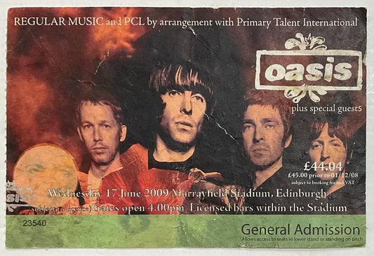 Oasis Original Used Concert Ticket Murrayfield Stadium Edinburgh 17th June 2009