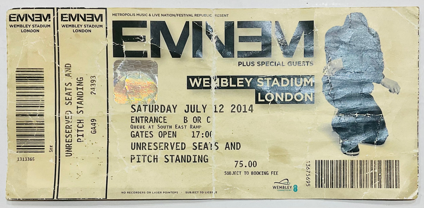 Eminem Original Unused Concert Ticket Wembley Stadium London 12th July 2014