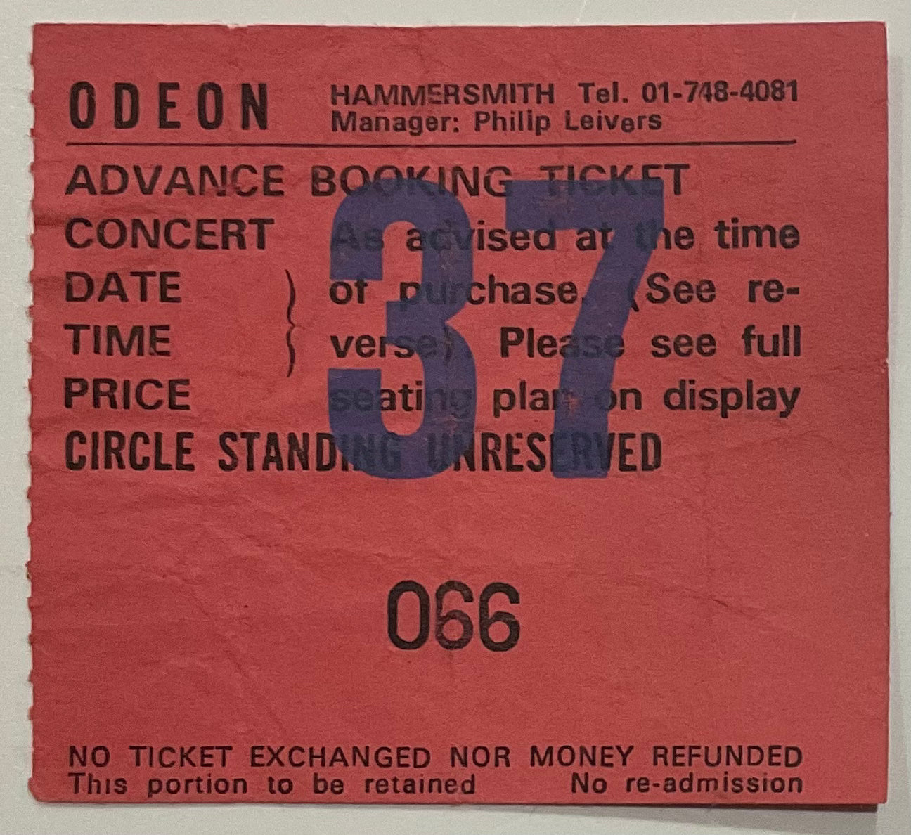 Iron Maiden Original Used Concert Ticket Hammersmith Odeon London 12th Oct 1984