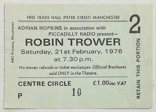 Procol Harum Robin Trower Original Used Concert Ticket Free Trade Hall Manchester 21st Feb 1976