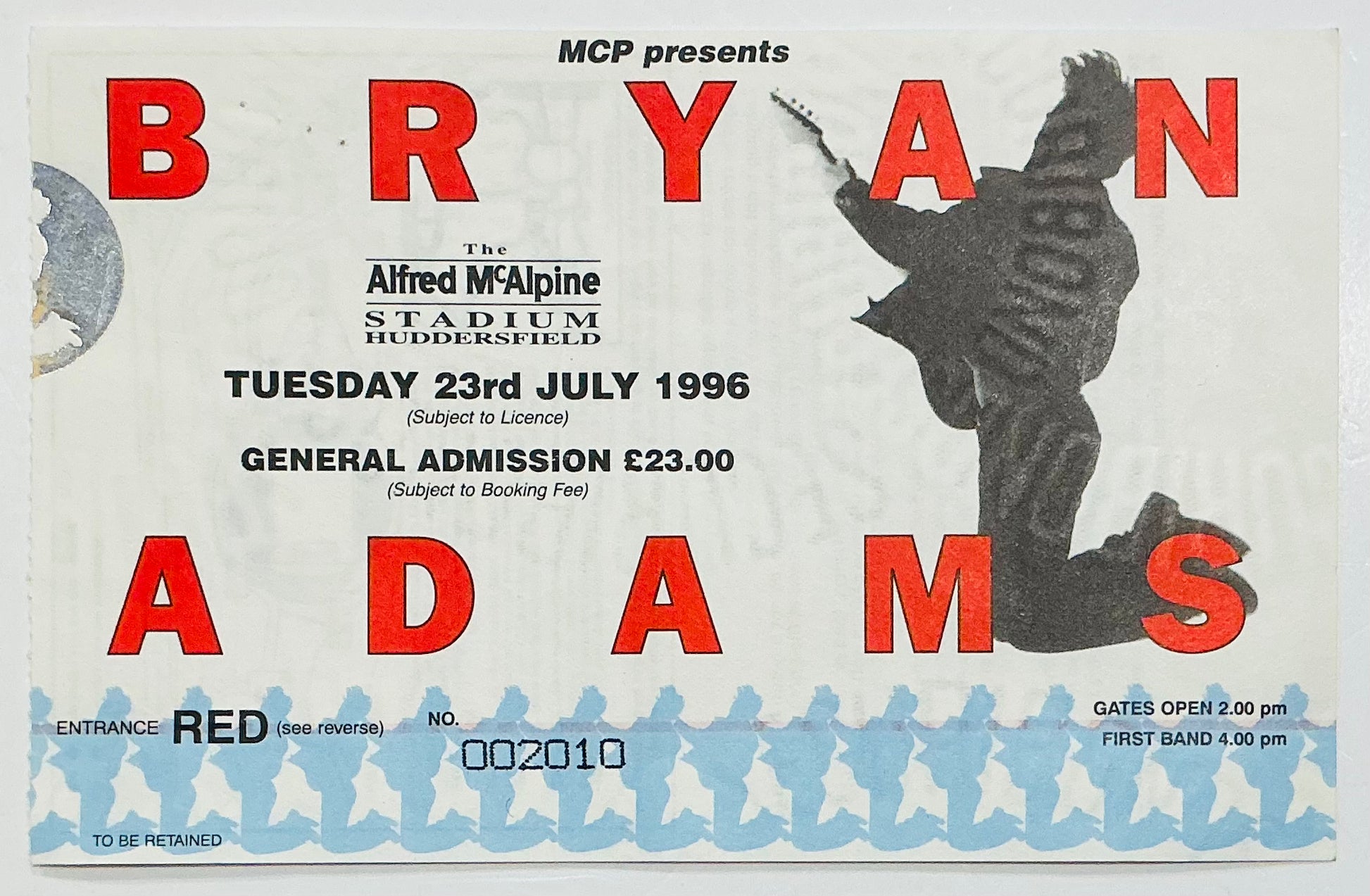Bryan Adams Original Used Concert Ticket Alfred McAlpine Stadium Huddersfield 23rd Jul 1996