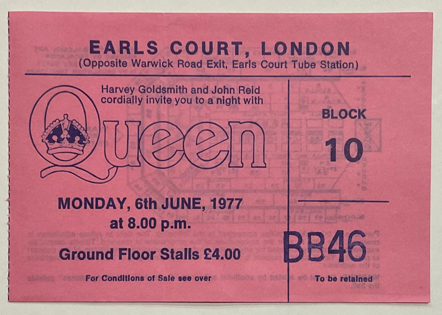 Queen Original Used Concert Ticket Earls Court London 6th June 1977