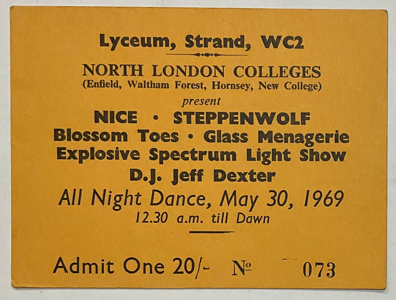 Nice Steppenwolf Original Used Concert Ticket Lyceum London 30th May 1969