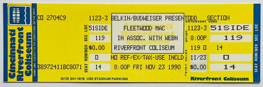 Fleetwood Mac Original Unused Concert Ticket Riverfront Coliseum Cincinnati 23rd Nov 1990