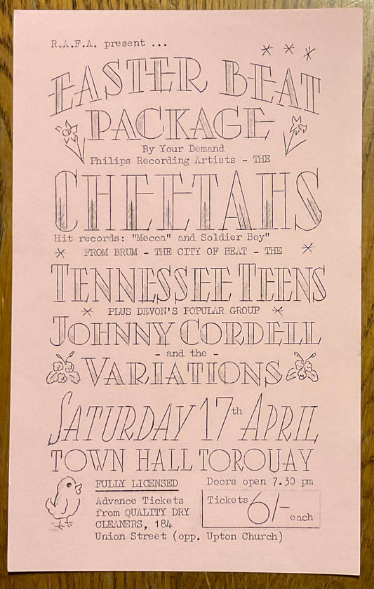 Tennessee Teens Robert Plant Original Promo Concert Handbill Flyer Town Hall Torquay 17th Apr 1965