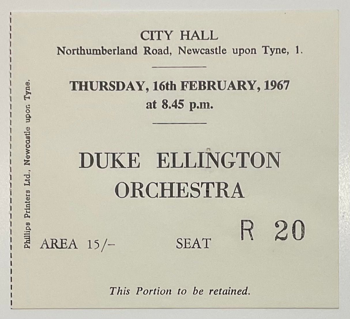 Duke Ellington Original Concert Programme and Ticket City Hall Newcastle 16th Feb 1967