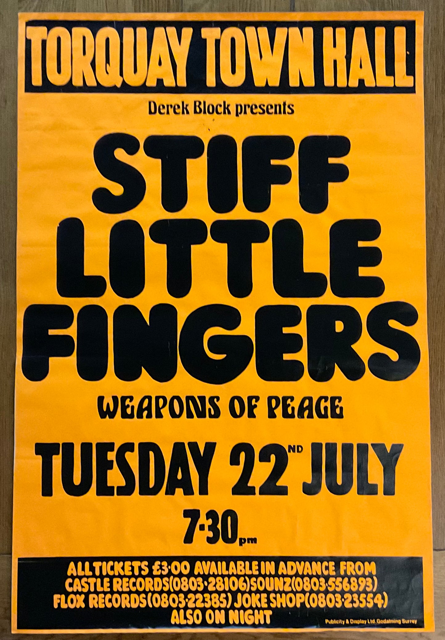 Stiff Little Fingers Original Concert Tour Gig Poster Town Hall Torquay 1980