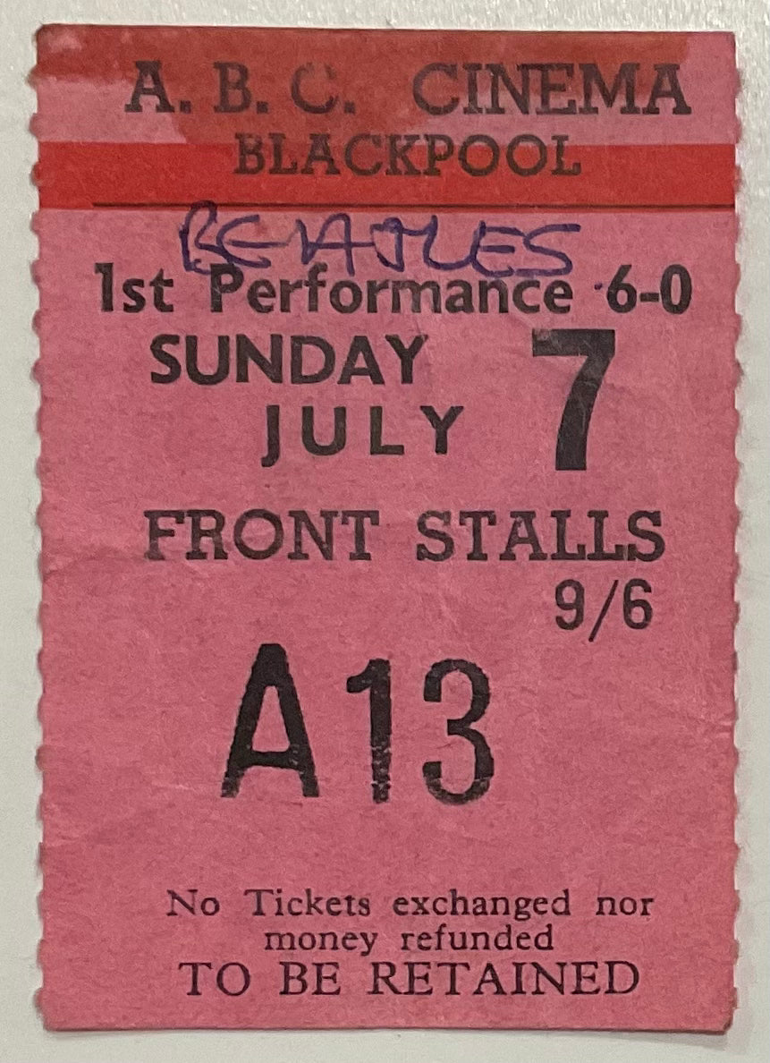 Beatles Original Used Concert Ticket ABC Cinema Blackpool 7th Jul 1963