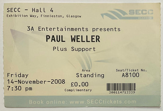 Paul Weller Original Used Concert Ticket SECC Glasgow 14th Nov 2008