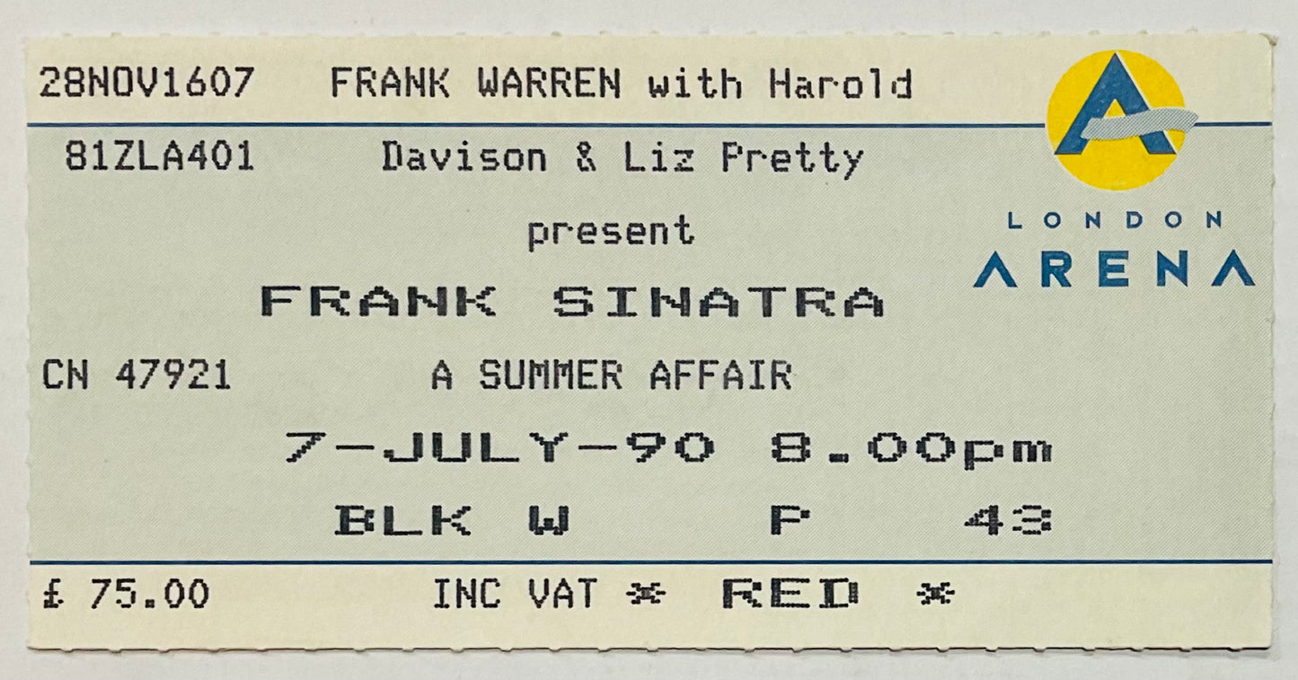 Frank Sinatra Original Used Concert Ticket London Arena 7th July 1990