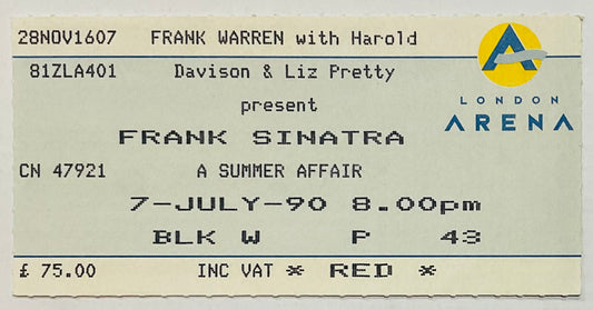 Frank Sinatra Original Used Concert Ticket London Arena 7th July 1990