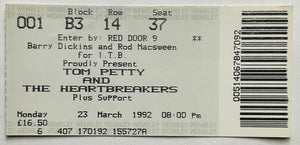 Tom Petty & the Heartbreakers Original Used Concert Ticket Wembley Arena London 23rd Mar 1992