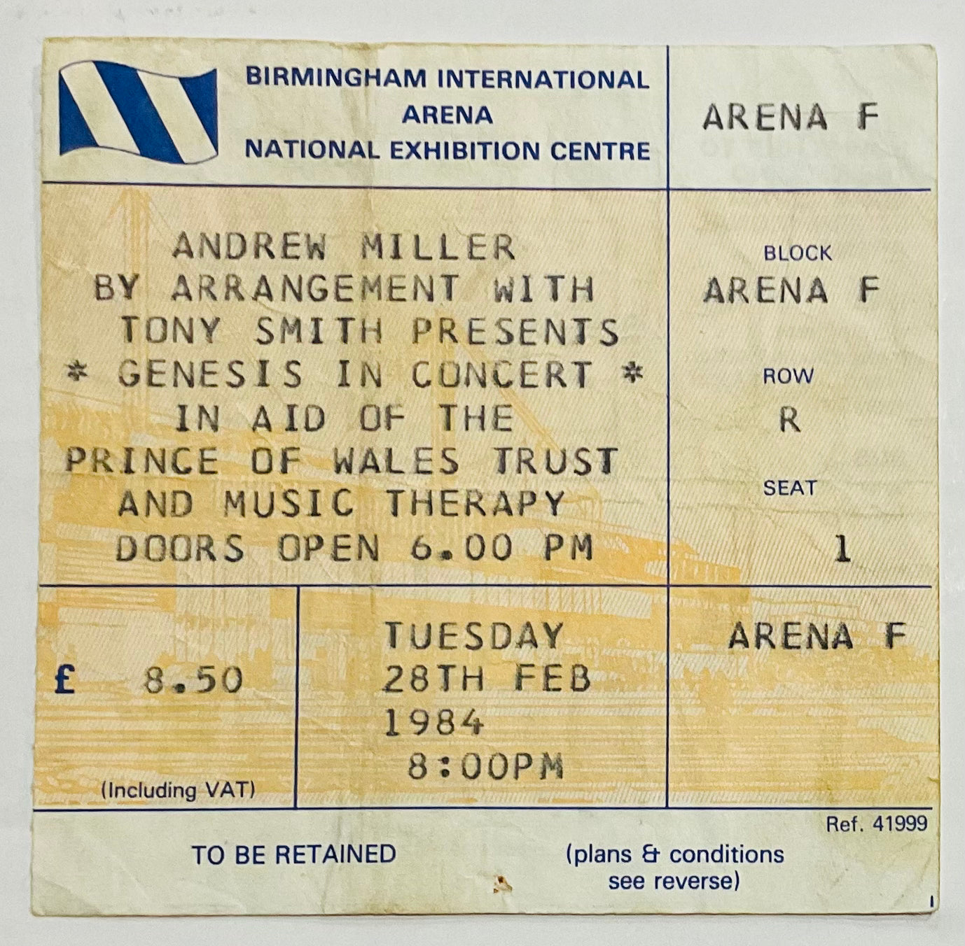 Genesis Original Used Concert Ticket NEC Birmingham 28th Feb 1984