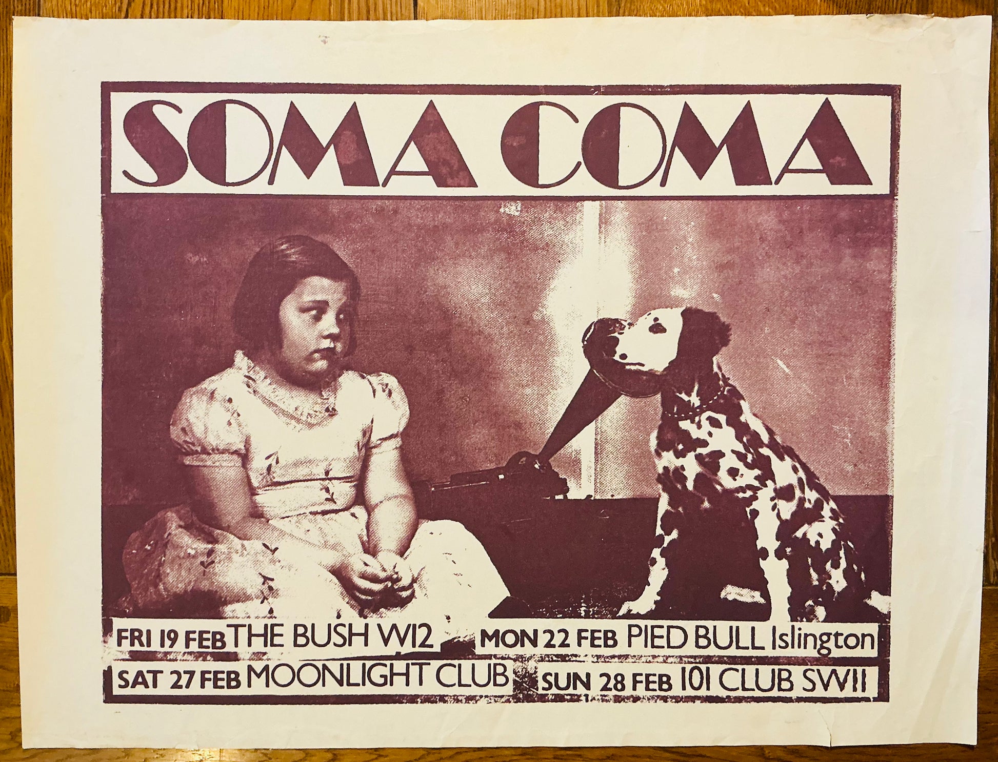 Soma Coma Original Promo Concert Tour Poster Pied Bull Islington London 22nd Feb 1982