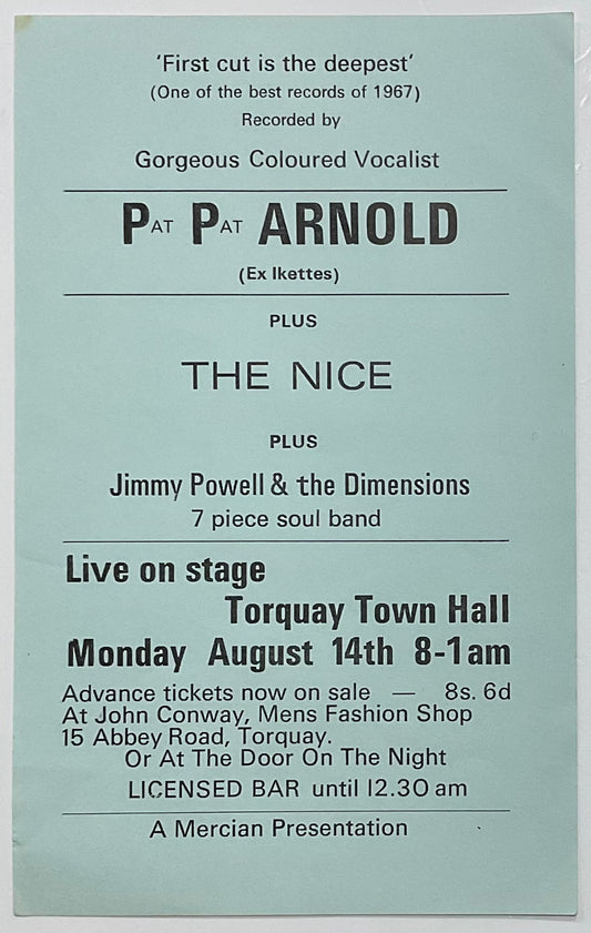 Nice PP Arnold Original Concert Handbill Flyer Town Hall Torquay 14th Aug 1967