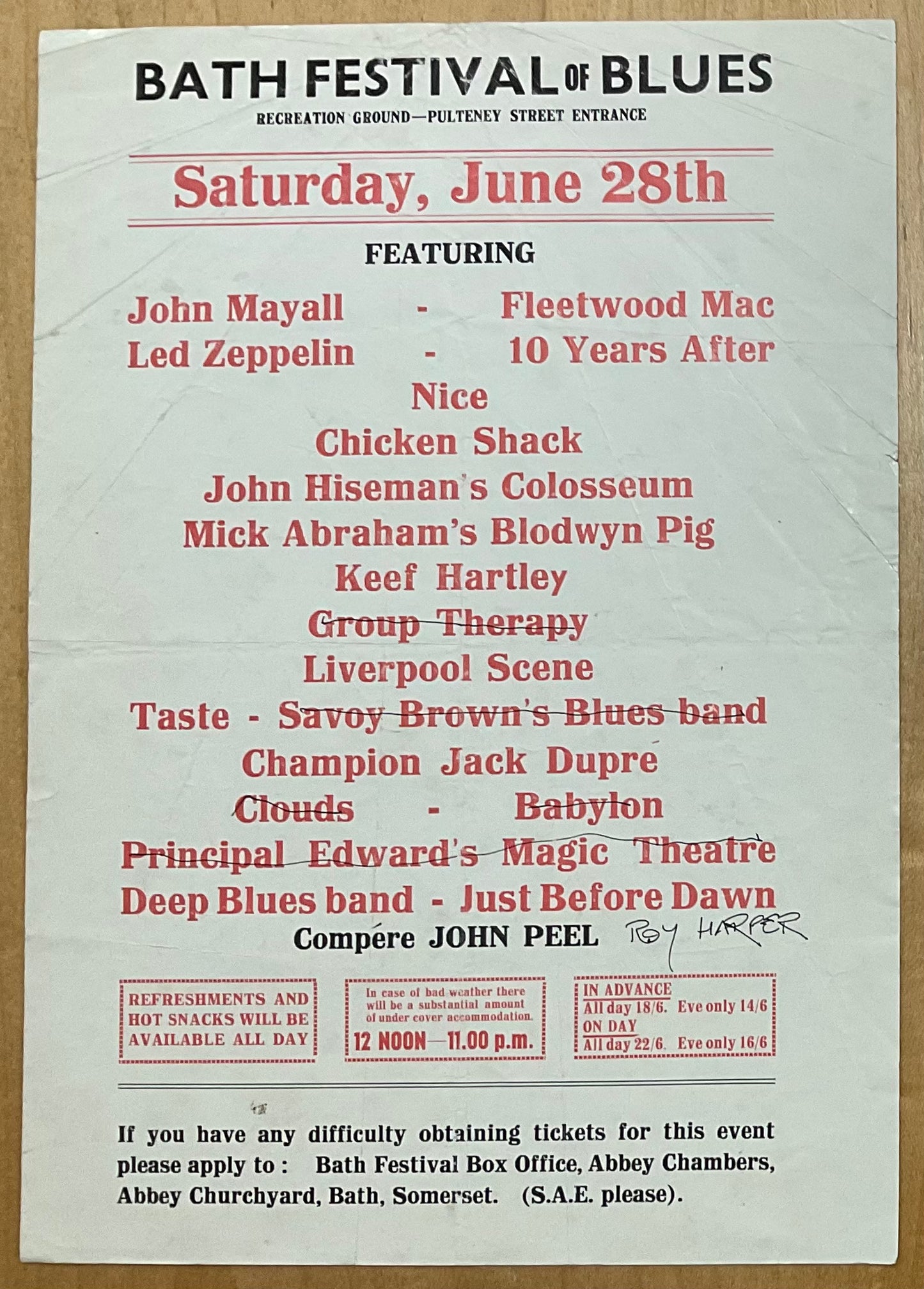 Led Zeppelin Fleetwood Mac Original Concert Handbill Flyer Bath Festival of Blues 28th June 1969