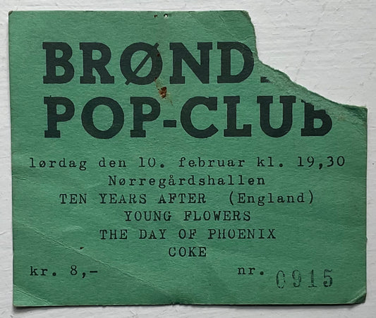 Ten Years After Original Used Concert Ticket Brondby Pop Club 10th Feb 1968